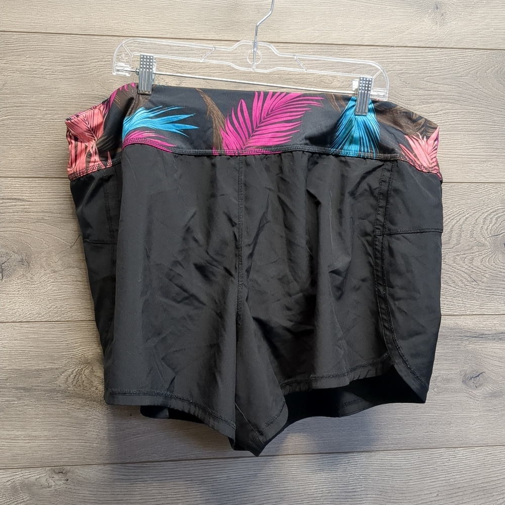 Xersion Black Swim Shorts with Pink and Blue Tropical Print